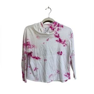 Juniors Adidas Pullover Hoodie Long Sleeve T-Shirt Tie Dye‎ Pink & White size L